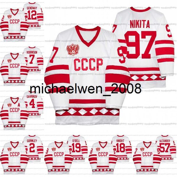 Weng Russia Hockey Classic CCCP White 75th Anniversary Jersey 97 Gusev Nikita 57 Nikishin Ale Xander 19 Eric O'Dell 18 Corban Knig Ht 4 Gavrikov 12