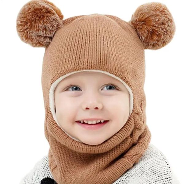 Chapéus Chapéus Doit Bebê Menino Beanie Proteger Pescoço Sólido À Prova de Vento Inverno Criança Infantil Chapéu De Malha Quente Fleece Crianças Meninas Earflap 231109