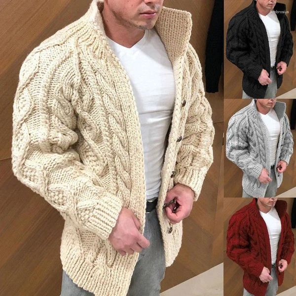 Suéter masculino outono e inverno moda temperamento de manga comprida cardigan suéter colar torcido jacquard artesanato casual tendência jaqueta