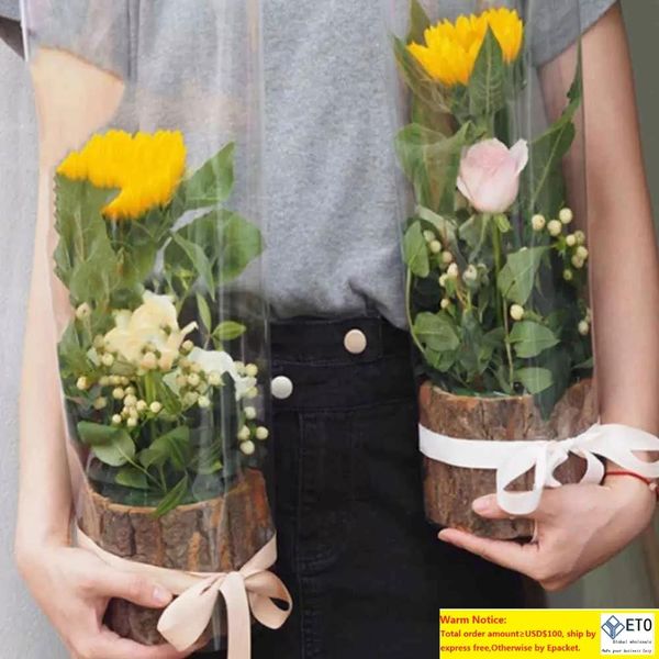 Vaso per piante in legno Tavolo rotondo vintage in stile decorativo Vaso per fiori in legno Corteccia di albero finta Piante succulente Contenitore creativo