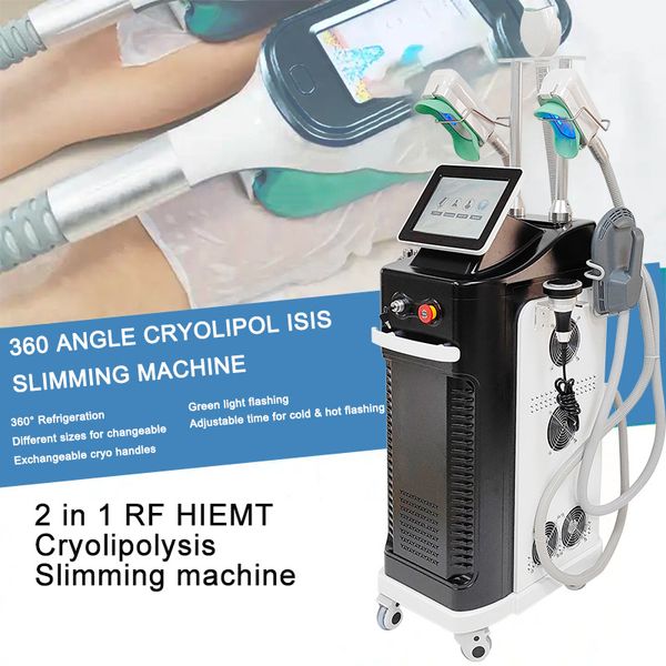 2 em 1 RF EMSlim Freeze Máquina de emagrecimento Cryo Cryolipolysis Redução de gordura Máquina de criolipólise Congelador de gordura Aperto de pele Redução de celulite Equipamento de beleza