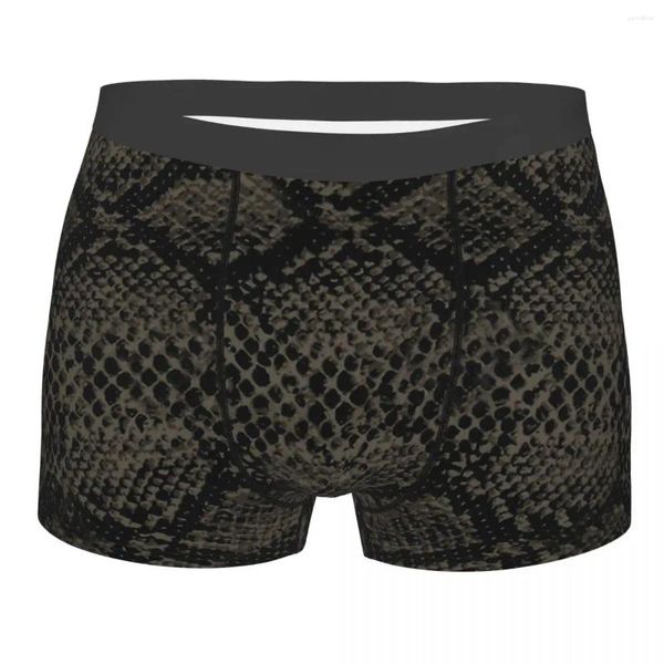 Cuecas pretas cobra animal simulação de pele calcinha de algodão homem roupa interior impressão shorts boxer briefs