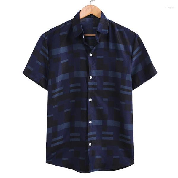 Camisas de camisetas masculinas de verão casual de mangas curtas azul listrado slim e fino adequado para a vida cotidiana m-3xl