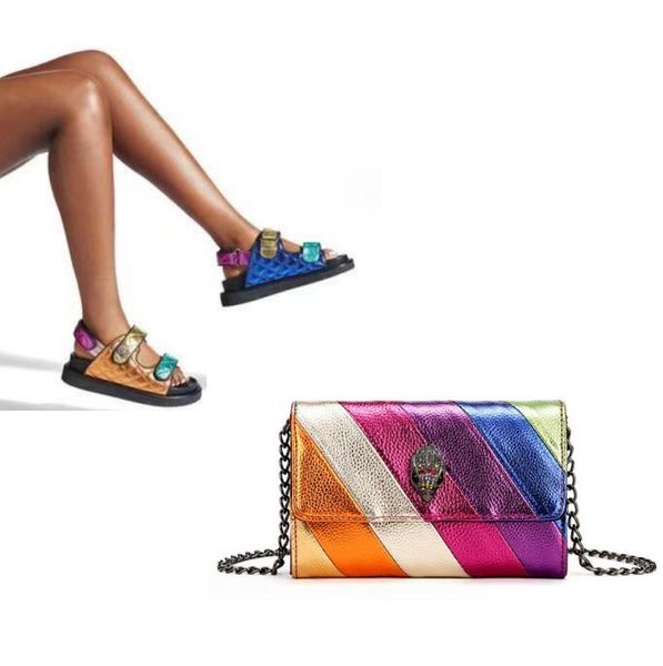 Kurt Geiger Londres Slippers Rainbow Designer Sandálias de verão famosas marcas de grandes dimensões coloridas grossas solas de praia