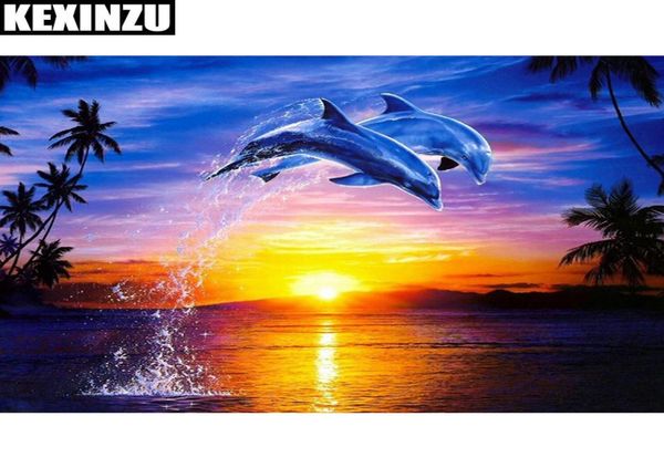Kexinzu 5d diy pintura diamante golfinho cristal pintura diamante ponto cruz o mundo subaquático bordado casa decorativa8965756