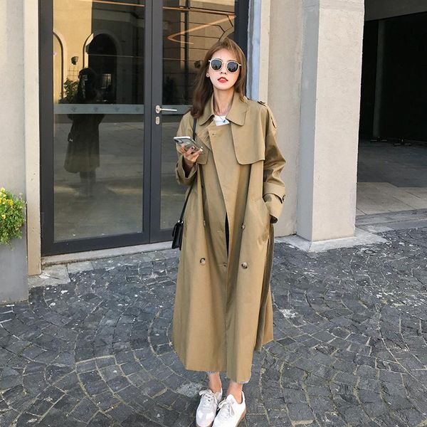 Trench da donna Giacca a vento lunga primavera autunno coreano sciolto kaki giacca sopra il ginocchio britannica moda mantello da donna cappotto classico