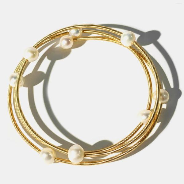 Armreif Peri'sbox Elegantes vergoldetes Wickelarmband mit natürlichen Süßwasserperlen für Damen, mehrsträngige authentische Perlen, Hochzeitsarmbänder