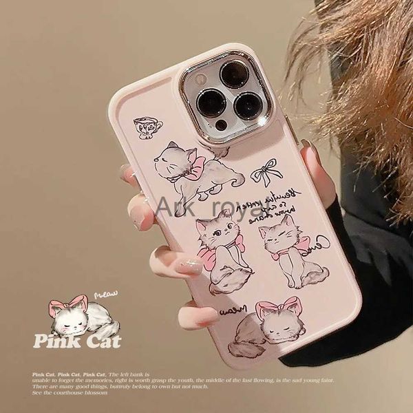 Handyhüllen Rosa süße Katze Handyhüllen Cartoon für iPhone 11 13 12 14 Pro Max XR XS 7 8 P SE2020 für Telefon 11 12 Galvanik 2023 J231110