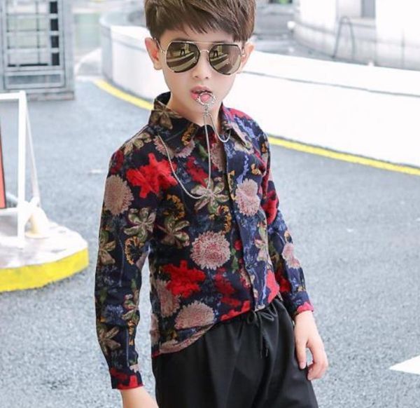 Nuove camicie per bambini casual camicia da ragazzo coreana manica lunga primavera autunno camicia per bambini camicia stampata con colletto alla coreana