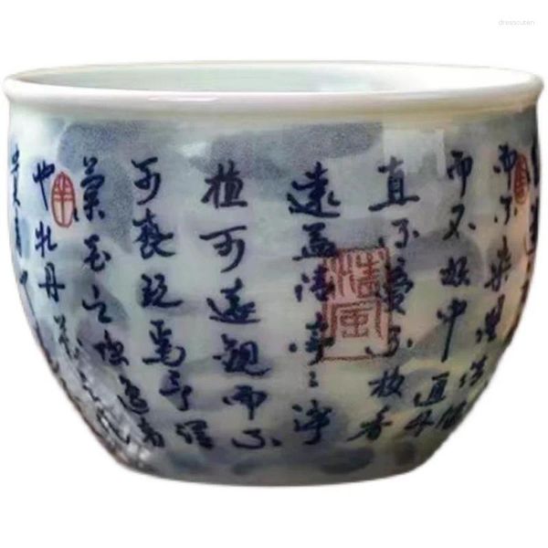 Tazze da tè Ceramica antica Barattolo blu e bianco Stile inchiostro Tazza da tè Tazza da tè Accessori per cerimonia