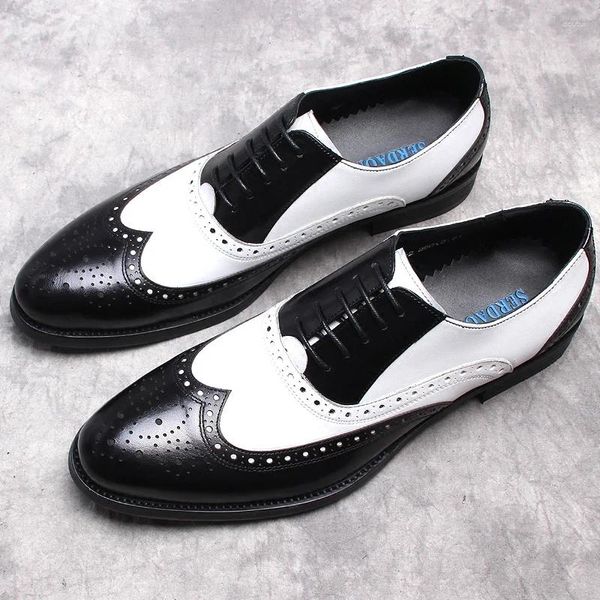 Kleid Schuhe Herren Formale Brogue Echtes Leder Luxus Handgemachte Zwei Farben Oxford Business Hochzeit Party Lace-up Für Männer