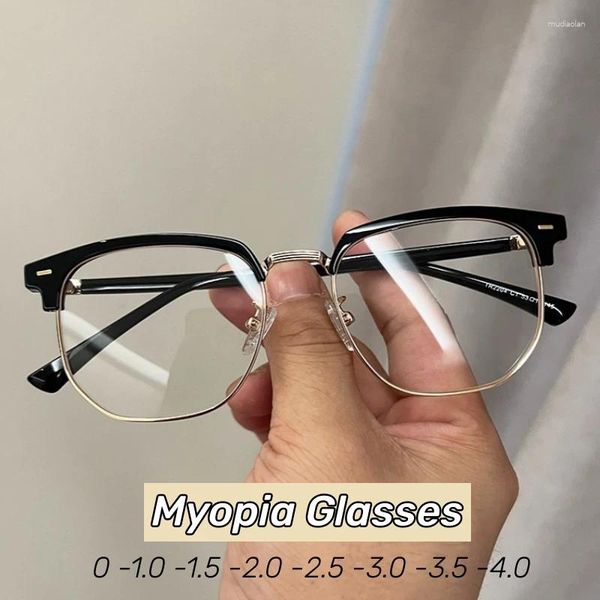 Солнцезащитные очки мужские квадратные оправы компьютерные очки для близорукости модные модные антисиние очки для близорукости готовые диоптрийные очки до -4,0