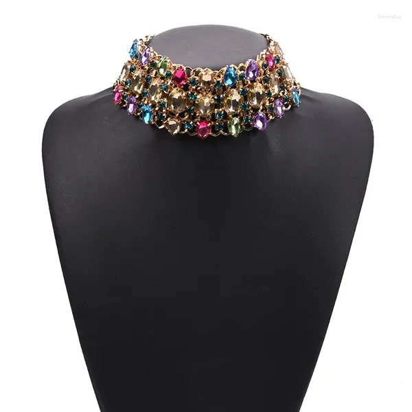 Halsketten mit Anhänger, Modeschmuck, mehrsträngige Tennis-Edelstein-Kristall-Statement-Halskette mit klobigen Strasssteinen für Damen, Halsband