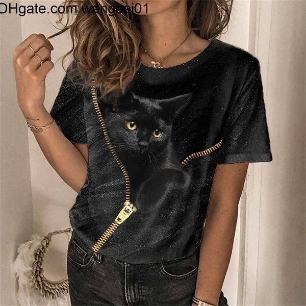 Camisetas masculinas de moda feminina camiseta feminina 3d kawaii cata tees tops 2022 novo animal harujuku curto seve camise