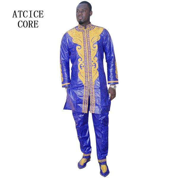 Abbigliamento etnico Uomo africano Moda Bazin Riche Ricamo Design Top lungo con pantaloni senza scarpe 230408