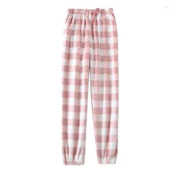 Indumenti da notte da donna Pantaloni da pigiama da uomo e autunno inverno Plaid di flanella addensato Abbigliamento da casa caldo Allentato di grandi dimensioni Soffice