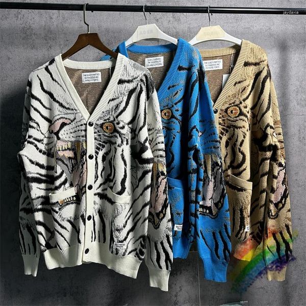 Maglioni da uomo Cardigan Full Tiger WACKO MARIA Maglione lavorato a maglia Uomo Donna Felpe jacquard di qualità