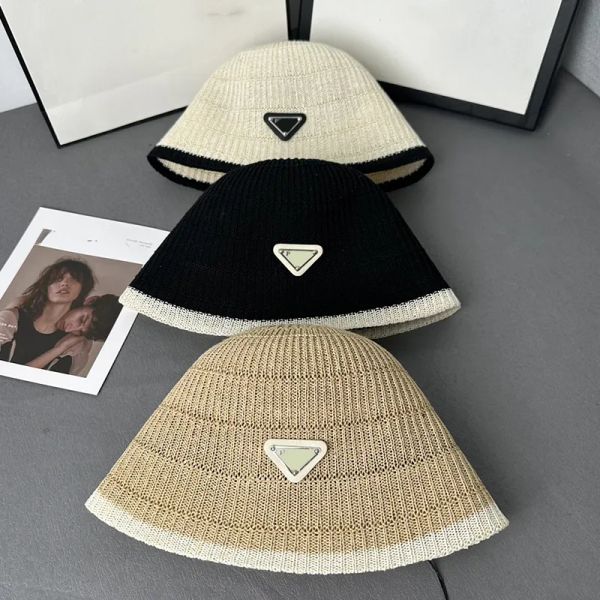 Дизайнерские бейсболки женские в форме перевернутого треугольника, цветная шляпа-ведро из ледяного шелка, соломенная вязаная рыбацкая шляпа, летний солнцезащитный козырек, солнцезащитный крем, купольная шляпа от солнца CYG23110908