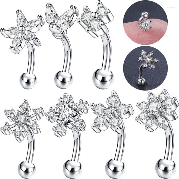 Ohrstecker AOEDEJ 16G Blume Rook Ohrring Piercing Edelstahl Augenbrauenring Kristall CZ Tragus Frauen