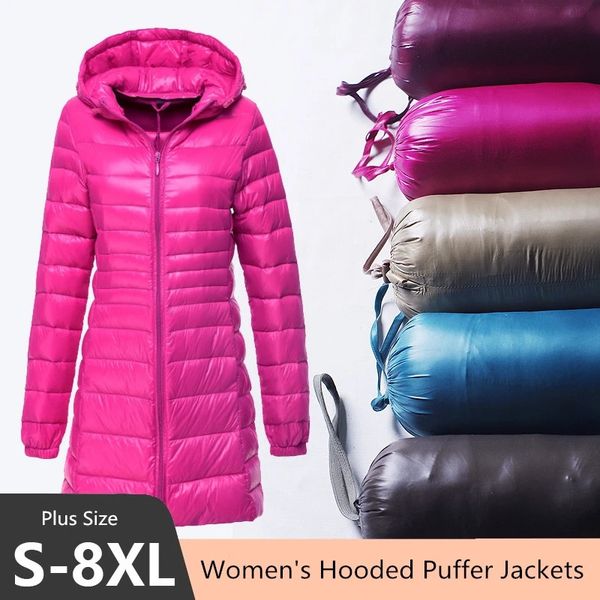 Parka da donna in piumino taglie forti 12 colori giacche invernali lunghe 2023 Parka imbottito da donna ultraleggero sottile sottile rimuovi con cappuccio 231110