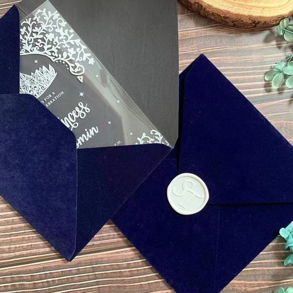 Cartões 10pcs quadrado e retângulo envelope de veludo azul marinho para 5x7 polegadas 6x6 convite de casamento 231110
