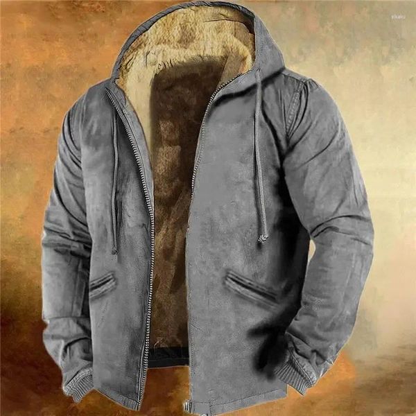 Erkek Ceketler Sonbahar Kış Sıcak Kalın Yün Astar Ceket Erkek Ceket Sıradan Uzun Kollu Fermuar Kapşonlu Vintage Vintage Tasarım Erkekler Dış Giyim Giysileri
