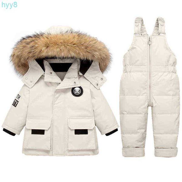 Piumino da uomo Parka Set da bambino Giacca invernale New Boy Girls Snowsuit Collo in vera pelliccia Warm Kids Parka Vestiti per bambini più spessi 1-4 anni J220718 Bvwj