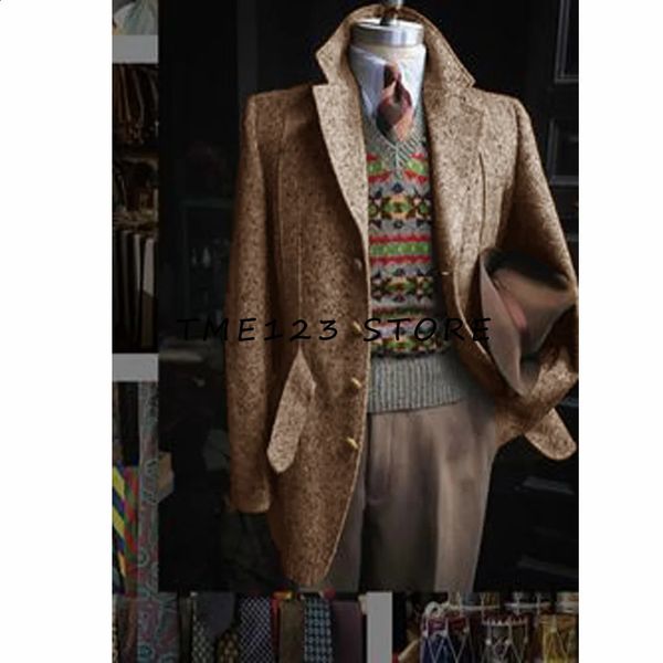 Misturas de lã masculina vintage negócios ternos masculinos fino ajuste tweed lã smoking noivo ternos para homens casamento notch lapela jaqueta masculino blazer 231109