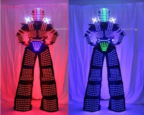 Светодиодный костюм робота Дэвида Гетты Светодиодный костюм робота с подсветкой Kryoman Robot Ходули Одежда Светящиеся костюмы2852987