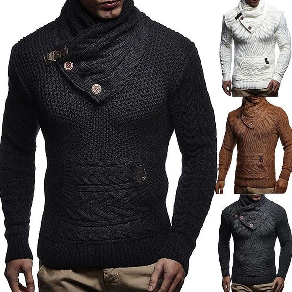 Suéter masculino outono/inverno 2023 suéter cor sólida botão gola alta jaqueta de malha plus size roupas masculinas