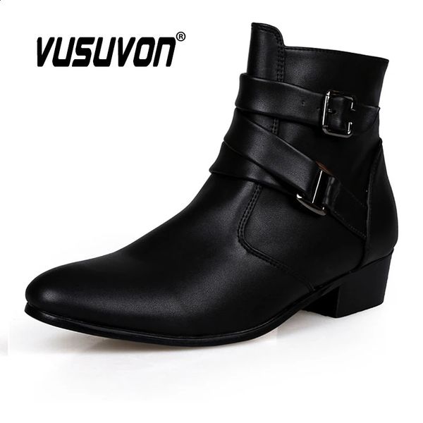 Ботинки VUSUVON, модные мужские весенне-осенние ботильоны «Челси» с острым носком, увеличивающие рост, повседневная обувь с высоким берцем в стиле вестерн из искусственной кожи 231109