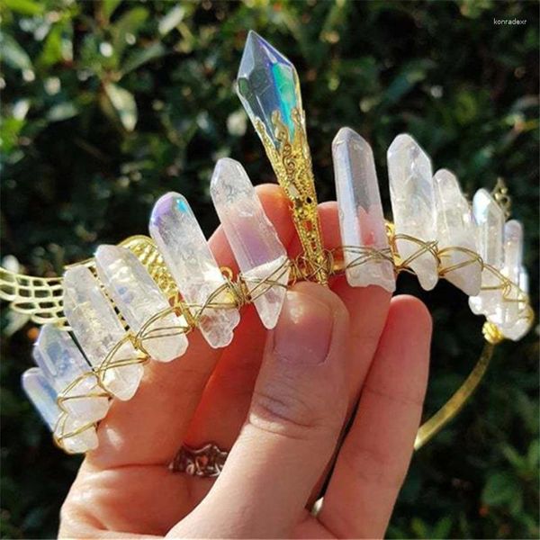 Haarspangen Goldfarbe Barock Vintage Tiaras Frauen Kronen Naturkristall Prinzessin Diademe Brautschmuck Geschenk Hochzeit Accessoires