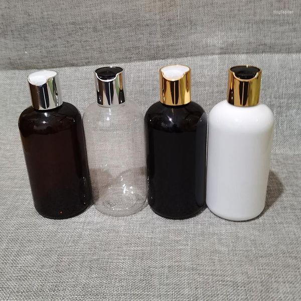 Vorratsflaschen 30 Stück 250 ml Reise Weiß Klar Schwarz Leere Kunststoff-Shampoo-Flasche mit Gold-Silber-Scheibenverschluss 250 cc PET-Körperwäsche