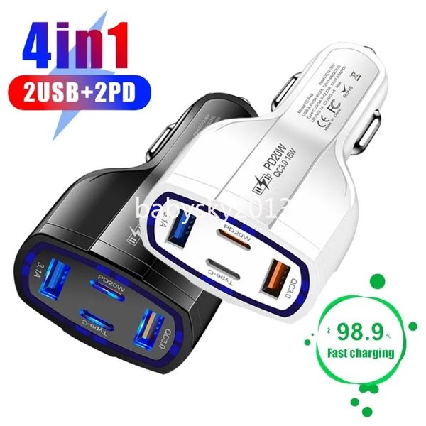 Caricabatteria per auto USB C da 38 W Caricatore per telefono cellulare 4in1 2USB + 2PD Adattatore per auto per veicolo a ricarica rapida per IPhone 14 15 Adattatori di alimentazione per auto Samsung B1