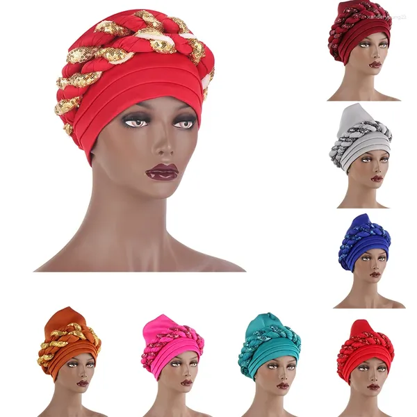Etnik Giyim Twist bayanlar hijab uzay katmanı İki ton Afrika şapkası Arap Müslüman Eşarp Saç Aso Oke Oto Gele Giymeye Hazır