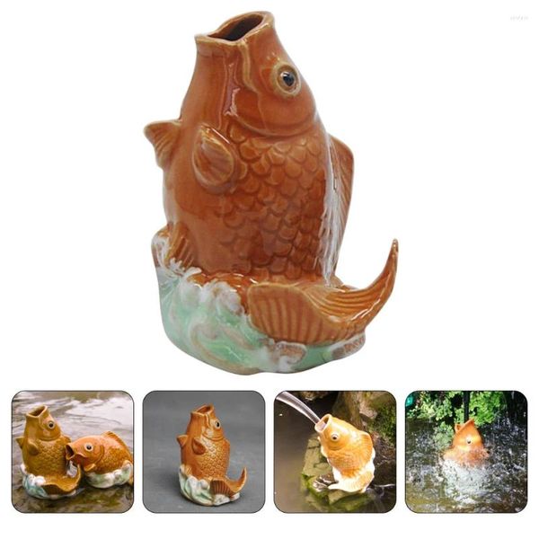 Decorazioni da giardino Carpa per prato Ornamenti in ceramica Statua per esterni Acquario Ceramica Spruzzo d'acqua Fornitura Fontana Decorazione Fonte