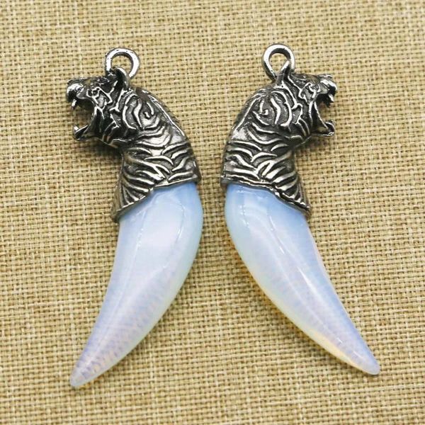 Anhänger Halsketten Qualität Natürlicher Künstlicher Opal Geschnitzte Tigerkopf Halskette Unisex Urlaub Party Geschenk Reiki Charms Schmuck Großhandel 6 Stücke