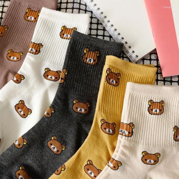 Damensocken mit Cartoon-Motiv, atmungsaktiv, Baumwolle, niedlicher Bär, Tiermuster, Mädchen, gekämmt, für Damen