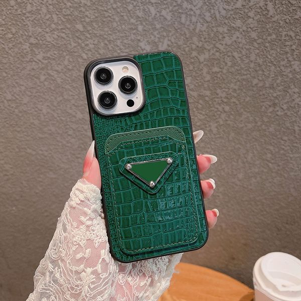 Faux Crocodile Leather Celfone Case Case Topcher tasche per Apple iPhone 15 14 13 12 11 Pro Max XR XS 7 8 Plus Designer Full Cover Cover Cover Green Green