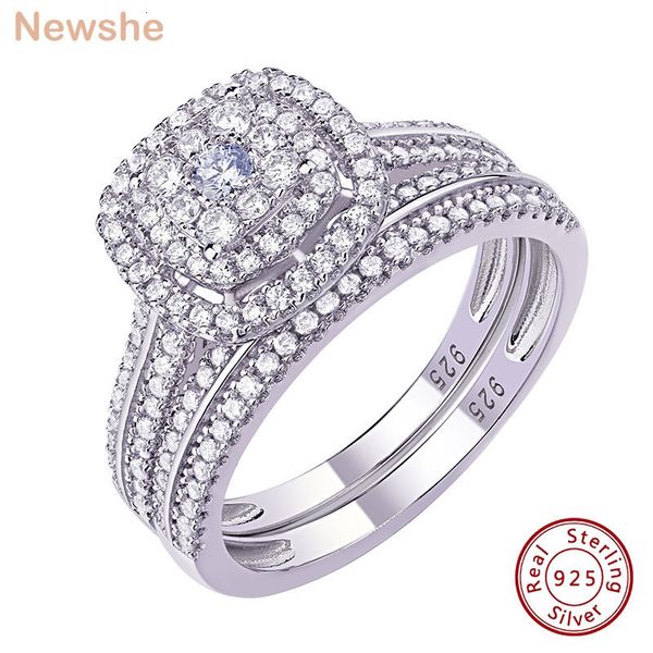 С боковыми камнями она 2pcs обручальные кольца для женщин Сплошное 925 стерлинговое серебряное обручальное кольцо свадебное набор 1.6ct Halo Round Cut Aaaaa Zircon 230410