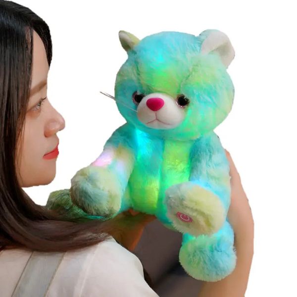 Giocattoli di peluche luminosi Incandescente LED Luce verde Gatto Peluche Ripiene Luce elettrica Arcobaleno Peluche Gatto Peluche Bambola di peluche Regalo di compleanno per Ragazza Ragazzo 231109