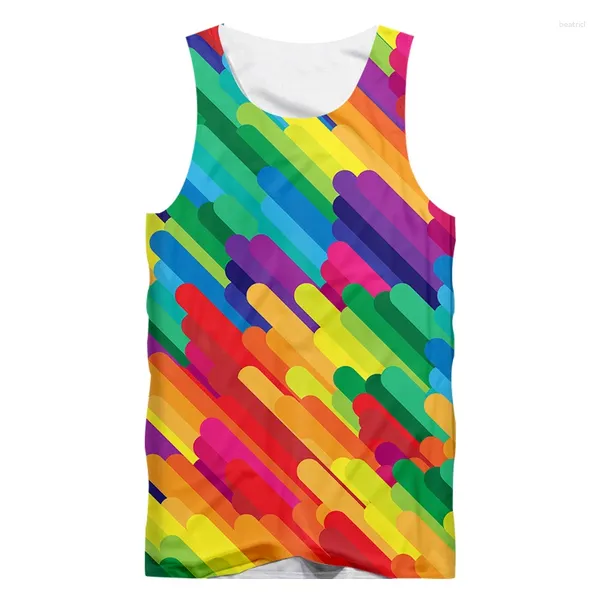 Herren-Tanktops, Spritzfarbe, bunte Streifen, Top, 3D-gedruckt, für Herren/Damen, lässig, modisch, Kampagnenweste, Sommer, übergroße Fitnessstudio-Kleidung für Herren