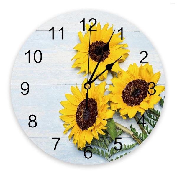 Relógios de parede girassol folhas flores de madeira 3d relógio de design moderno decoração de sala de estar de cozinha assistir decoração de casa