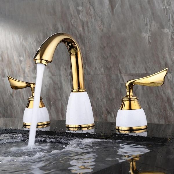 Rubinetti per lavandino del bagno Azos Split FaucetSoft Bacino Ottone Oro Freddo E Interruttore Lavanderia Piscina Doccia Doppia Maniglia Tre Fori Rotondo MPSKF0