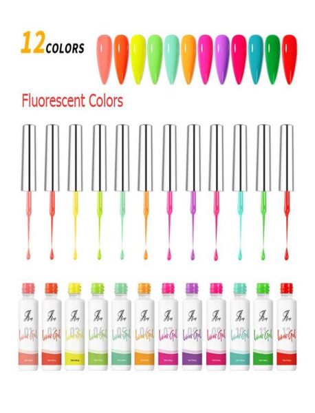 Fábrica fluorescente 12 cores pintura prego gel conjunto kit de longa duração fácil pintura uv gel arte gel unha polonês kit luz gelpolish col8956144