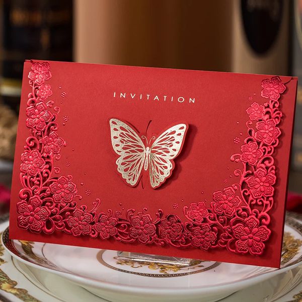 Cartões 50x em relevo flor borboleta cartão convite com inserção de dobra DIY impressão personalizada doce 15 convites de aniversário 231110