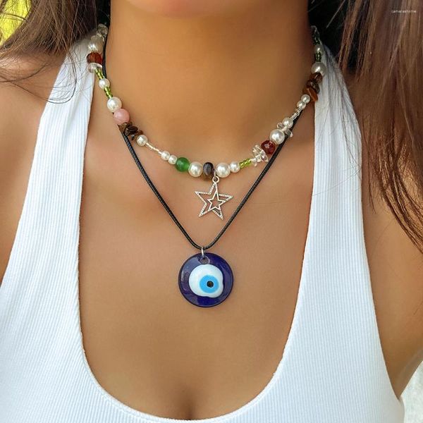 Ожерелья с подвесками Lacteo, натуральный камень, нерегулярные бусины, ожерелье со звездами, синее турецкое колье «Счастливый глаз» для женщин, вечерние ювелирные изделия в стиле бохо, подарок