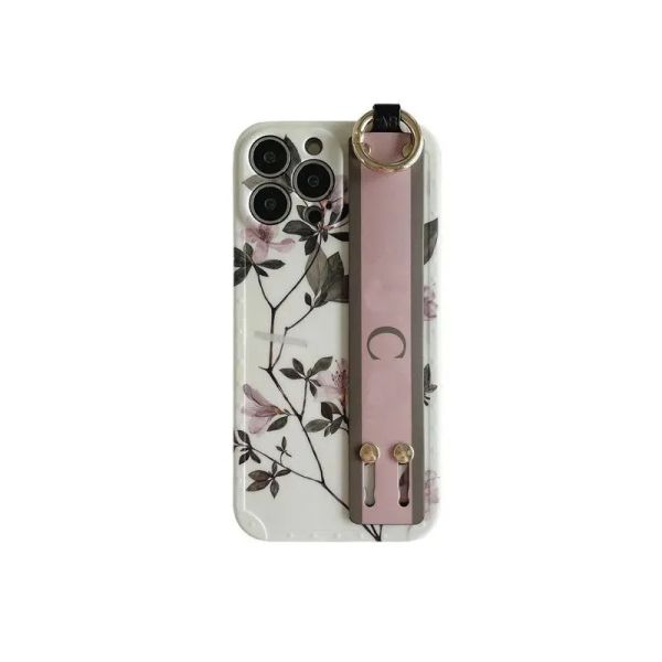 Handyhüllen Blumen-Armband-Telefonhüllen für iPhone 13 Promax iPhone 12 Pro Max Xsmax Handy-Abdeckung mit Riemen Luxus-Designer-Telefonhülle Rosa I5PU