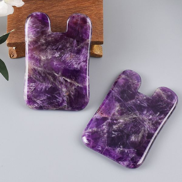 Ametista natural Gua Sha Stone para massagem de corpo inteiro Guasha Ferramentas faciais Fisioterapia e cuidados com a pele Reduzir produtos de beleza de inchaço