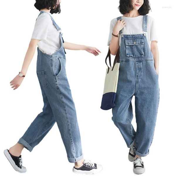 Damen-Jeans-Denim-Overalls für Damen Fat Sisters 2023 Frühling/Herbst-Hosen aus reiner Baumwolle, große Größe, locker, mit mehreren Taschen, schmaler Overall